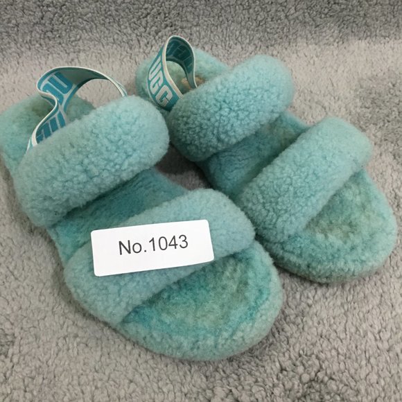 UGG Fluff Yeah Slide Slipper Elastic Sling Back Green/Mint Womens 7.5 Sheepskin - Picture 12 of 12